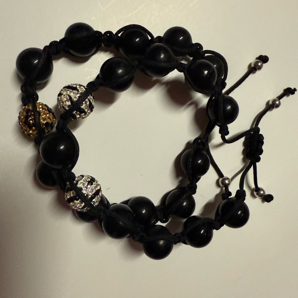 Black Beaded Bracelet with Gold Accent
